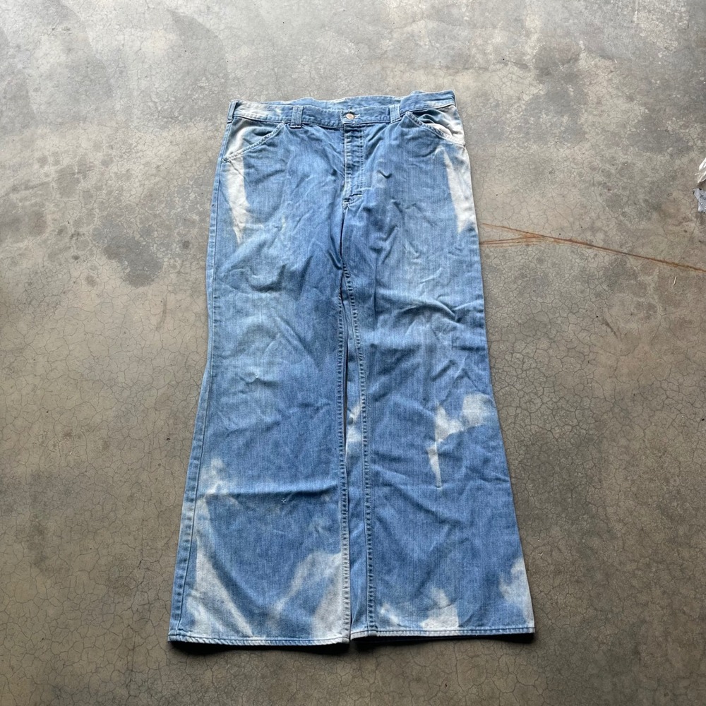 Vintage Lee Bell Bottom Jeans Bleached Cloud Wash Talon 42 Wide Leg Flare 34x31